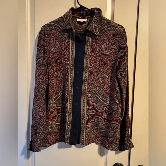 Talbots Red and Black Silk Paisley Blouse - Picture 4 of 10